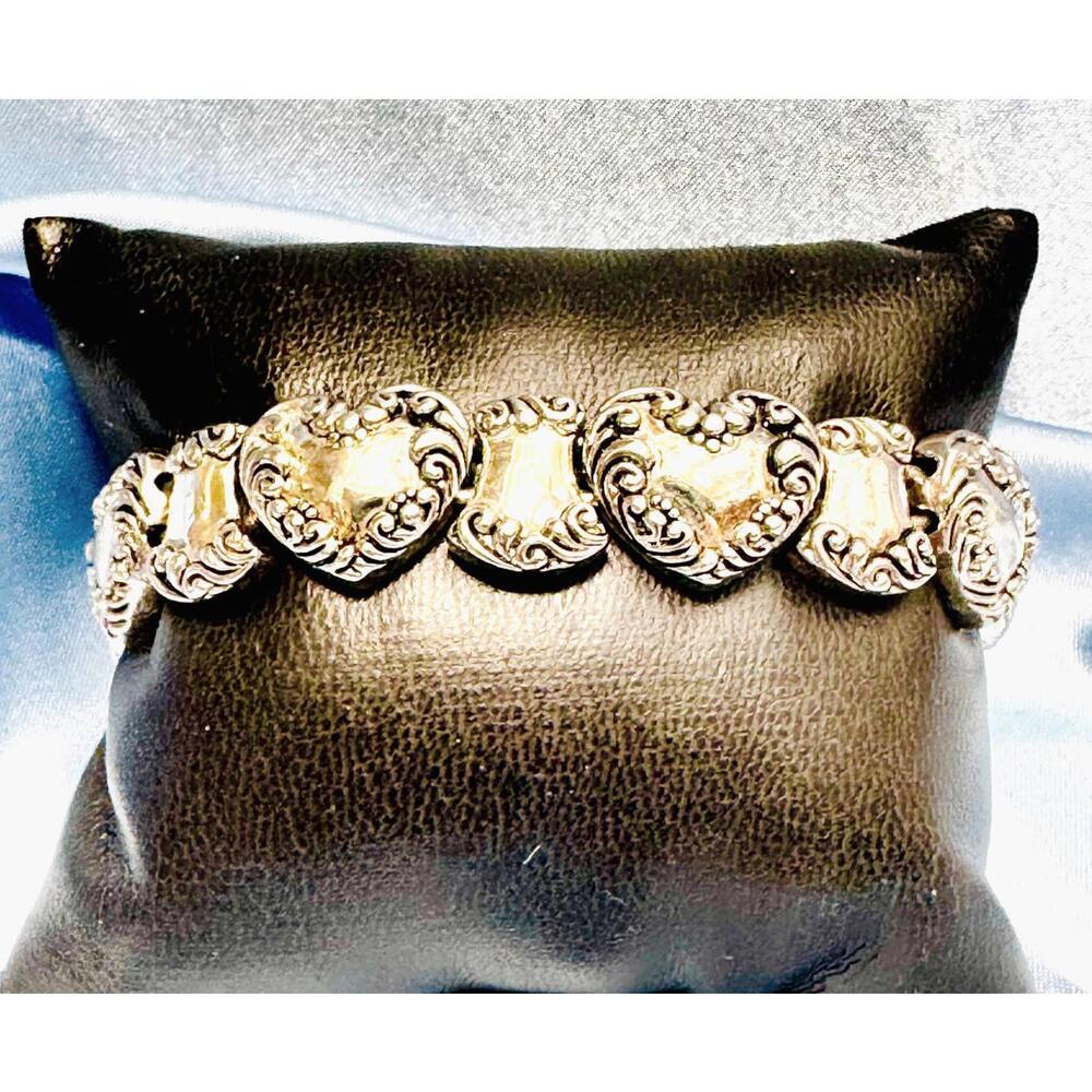 Brighton Silver Hearts Scrolling Edge Design Link Bracelet and Fold Over Closure